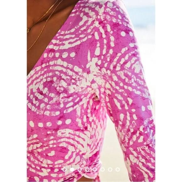 Anthropologie Daily Practice Wrap Top Pink Combo Size Medium - Picture 2 of 8